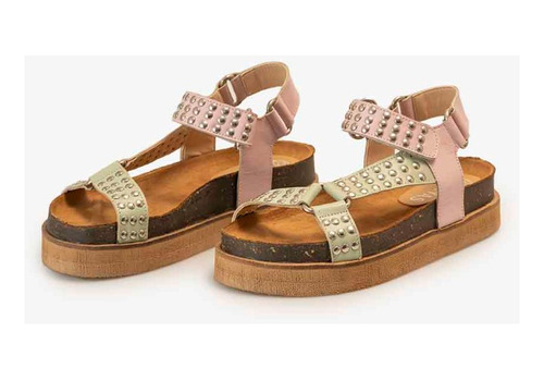 Sandalia De Cuero Rosa Y Verde Handuria Mujer Heyas