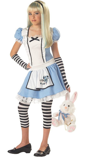 Niñas Entretiene Alice Disfraz Azul Blanco X Grande