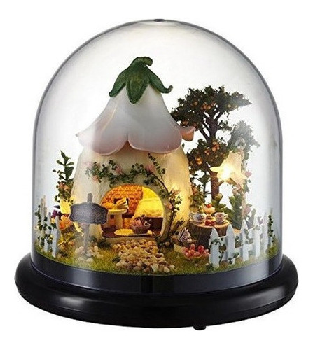 Ogrmar Wooden Dollhouse Diy Glassball Kit Con Led Lightgreen