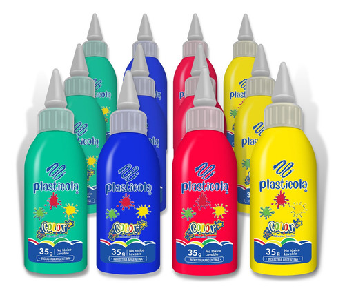 Plasticola Color Surtido 12 X 35g (azul-verde-rojo-amarillo)