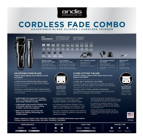 Imagen 6 de 6 de Combo Máquinas Andis Inalámbrica Li + Patillera D8 Barberia