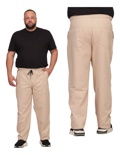 Imagem 1 de 5 de Calça Plus Size Masculina Sarja Modelagem Confortável Bolsos