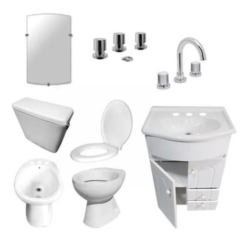Juego Baño Completo Inodoro Bidet Mochila Vanitory Griferia