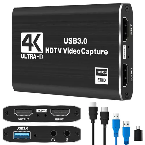 Placa de Captura de Vídeo Externa 4K para Streaming e Jogos USB 3.0