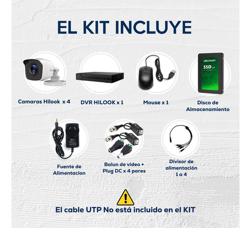 Kit Seguridad Hikvision Dvr 4ch + 4 Camara Hd + Disco +balun
