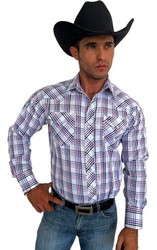 Camisa Vaquera De Cuadros Blanca Detalles Rojos Mod 5007