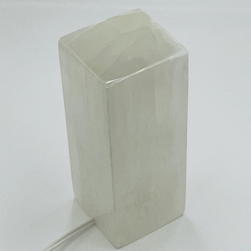 Lámpara Rectangular De Cristal De Selenita Cable Blanco Con 