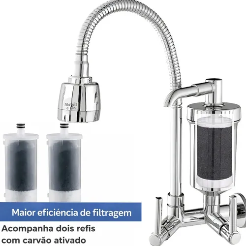 Torneira Com Filtro Gourmet Pia Bica Cozinha Parede 2 Refis Flexivel Purificador Carvao Ativo