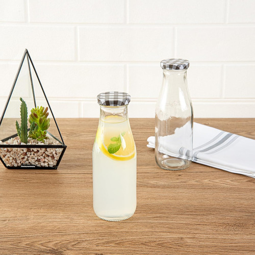 Botellas De Vidrio 15oz, 10 Unidades, Tapa Negra, Jugo Durad