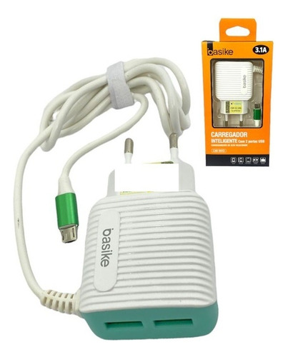 15 Carregador Celular Basike Inteligente V8 3.1a +2usb Ataca