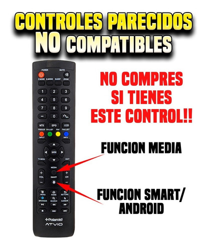 Imagen 3 de 5 de Control Remoto Polaroid Smart Tv Con Cursor + Funda Y Pila
