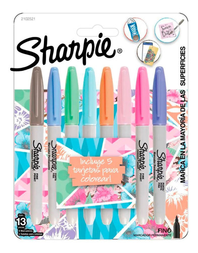 Marcadores Pastel Sharpie Finos 8 Und+tarjetas Para Colorear