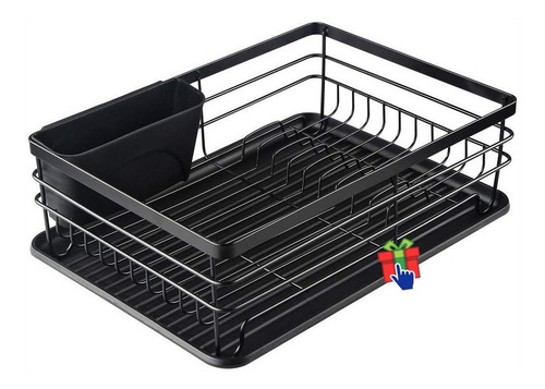 Secaplato Escurridor De Acero Al Carbono Bandeja Plástica Color Negro