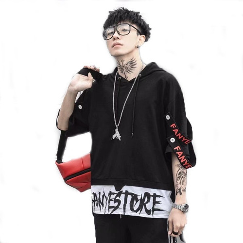 Sudadera Ancha De Manga Corta Para Hombre Trend Hip-hop Styl