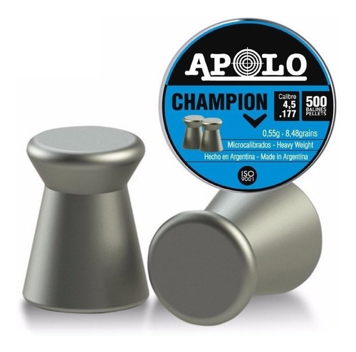 Balines Apolo Champion 4.5mm 500un Peso: 0,55 G - 8,48 Grain