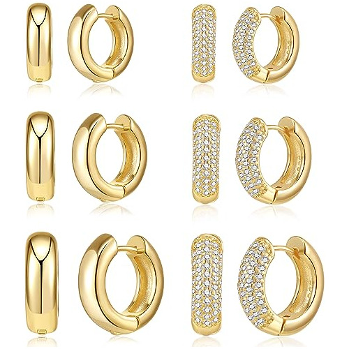 Aretes De Aro Grueso Bañados En Oro 14k X 6 Pares