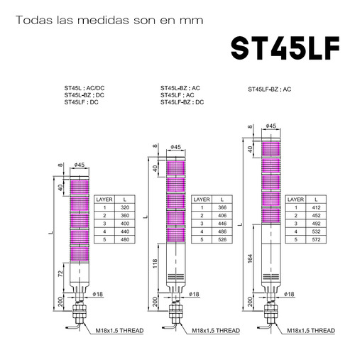 Columna De Led Ø45mm R/a/v 24v Qlight St45lf-3-24-rag-szm18