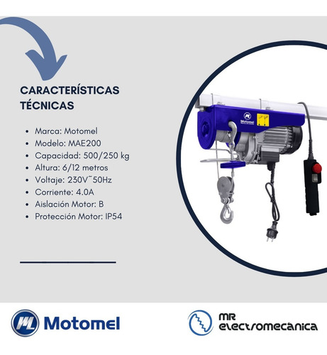 Malacate Aparejo Electrico Motomel 500kg 220v // Mae200