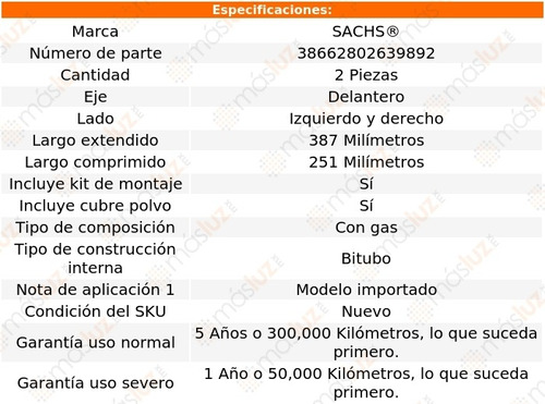 Set 2 Amortiguadores Del Sachs® Sachs® P10 Van V8 7.4l 73