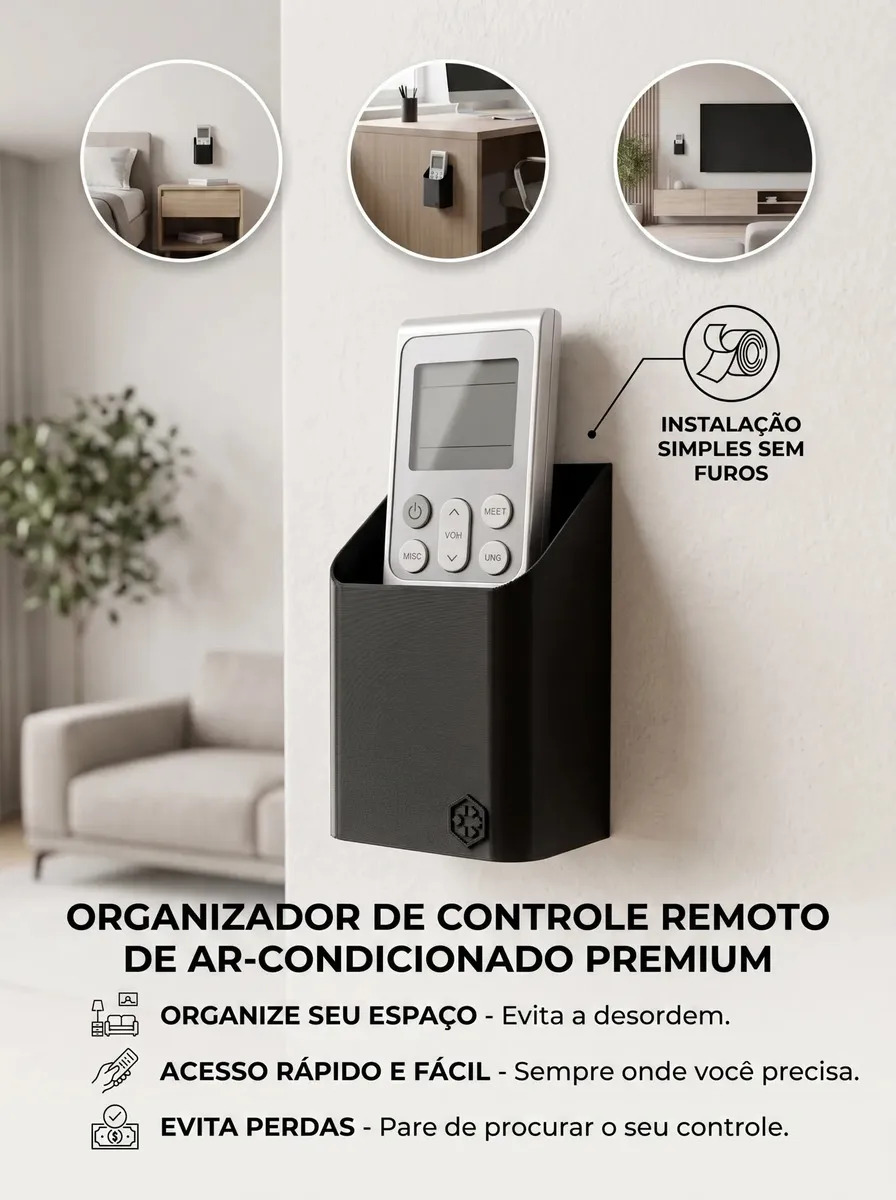 Suporte Controle Remoto Ar Condicionado Fixação Dupla Face Organizador de Parede