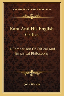 Libro Kant And His English Critics: A Comparison Of Criti...