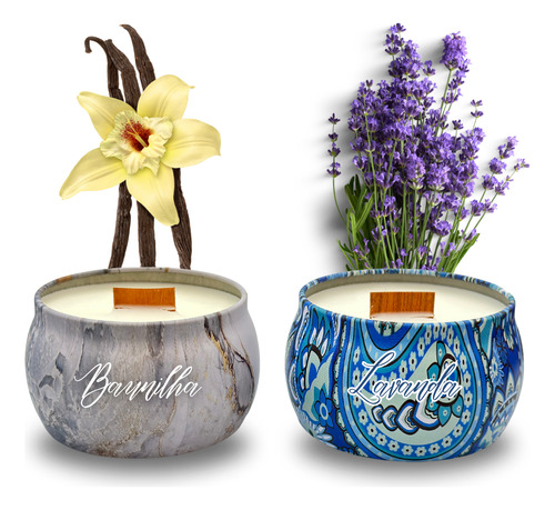 Kit 2 Velas Aromáticas Perfumada Baunilha E Lavanda 130gr