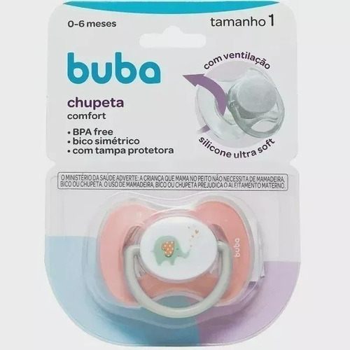 Chupeta Comfort Buba Bico Simétrico Tam 2 +6m Rose 0-6 Meses