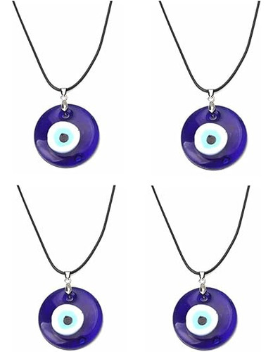 Collar De Ojo Turco Azul Con Cuerda De Cuero De Cristal Turc