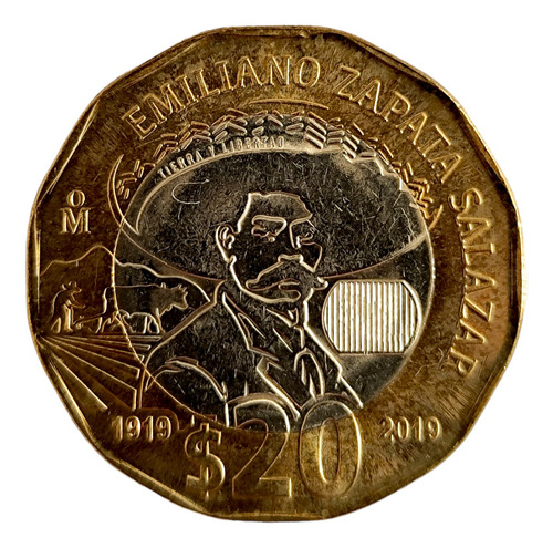 Moneda De 20 Pesos Emiliano Zapata 2019 Hexagonal De Bronce