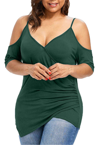 Camiseta Con Cuello En V Para Mujer, Talla Grande, Corte Asi