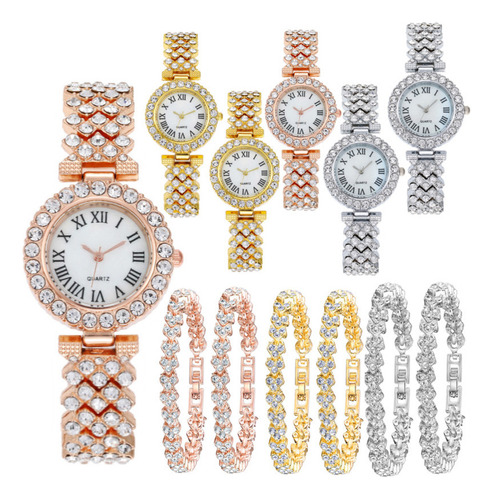 Elegante Reloj De Pulsera De Diamantes Para Mujer, Juego De