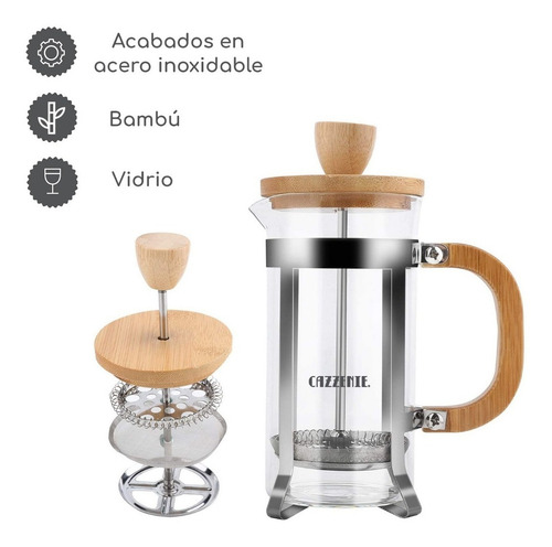 Prensa Francesa Cazzenie De Madera Para Cafe 600 Ml 1 Taza Color Madera / Metálico