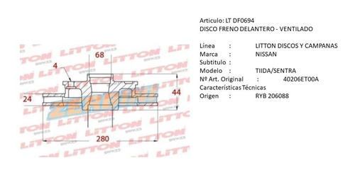 Kit X2 Discos De Freno Nissan Tiida Sentra Delantero 280mm