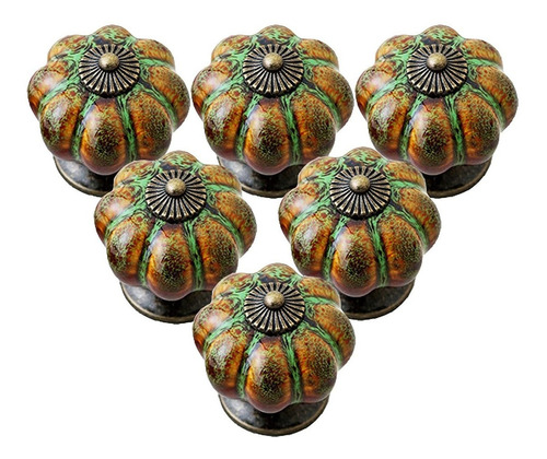 6 Tiradores Ieik Ceramica Forma Calabaza Naranja/verde 4cm