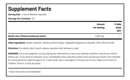 Mastic Gum, 1500 mg (per serving), 100 Quick Release Capsules