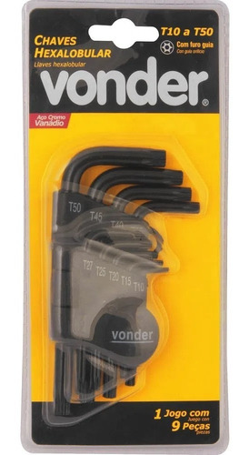 Jogo Chaves Hexalobular Torx Curta T10 A T50 9 Peças Vonder