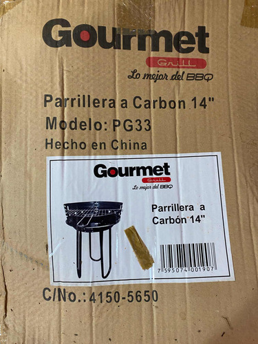 Parrillera Portatil De 14 A Carbón Marca Gourmet