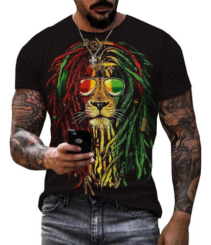 Hkm Moda Bob Marley Reggae Polera 3d Impreso