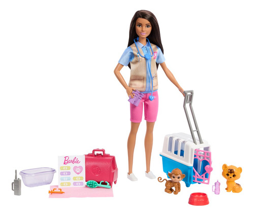 Barbie Set De Juego Rescate Animales Selva Cabello Castaño Color Multicolor