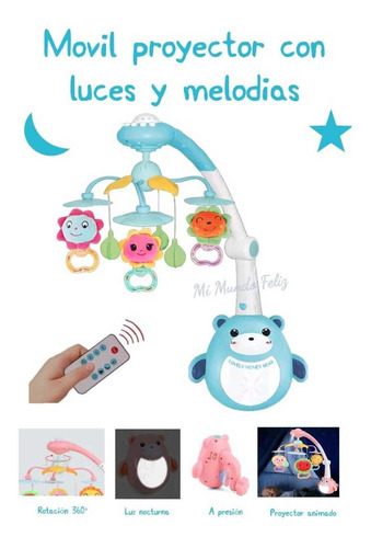 Proyector Movil Giratorio Musical Con Control Remoto Bebes