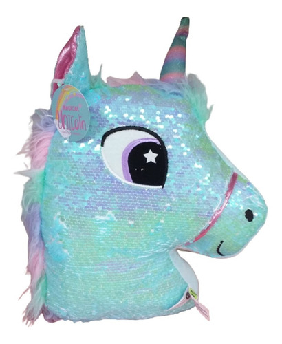 Imagen 1 de 4 de Peluche Almohadon Unicornio Con Lentejuelas Reversibles 48cm