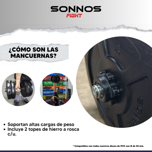 Kit Barra Maciza + Mancuernas A Rosca + 24 Kg Discos Sonnos