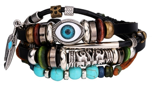 Pulsera Ojo Turco Hombre Y Mujer Cuero Elegante Unisex  