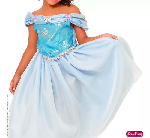 Fantasia Cinderela Borboletas Vestido Princesa Azul Luxuoso