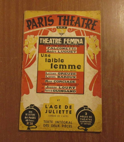 Revista Antigua Guiones De Teatro Paris Francia Decada 1940