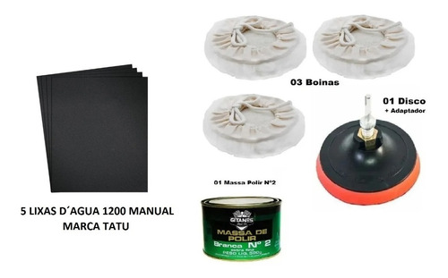 Kit Polimento C/ Disco 125mm 03 Boina 01 Massa 05 Lixa 1200