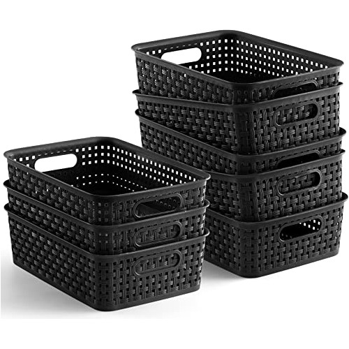 [ 8 Pack ] Plastic Storage Baskets - Small Pantry Organ...