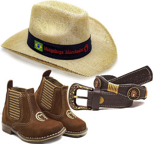 Kit Infantil Botina Country Cinto Chapeu Cowboy Peao Mirim