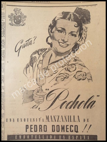 Cartel Retro Manzanilla La Palma Pedro Domecq 1947. Raro