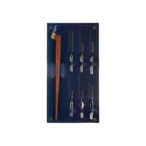 Set Caligrafia Escritura Plumin De Madera Combo Con 6 Plumas Tinta Sin Tinta Exterior Marrón